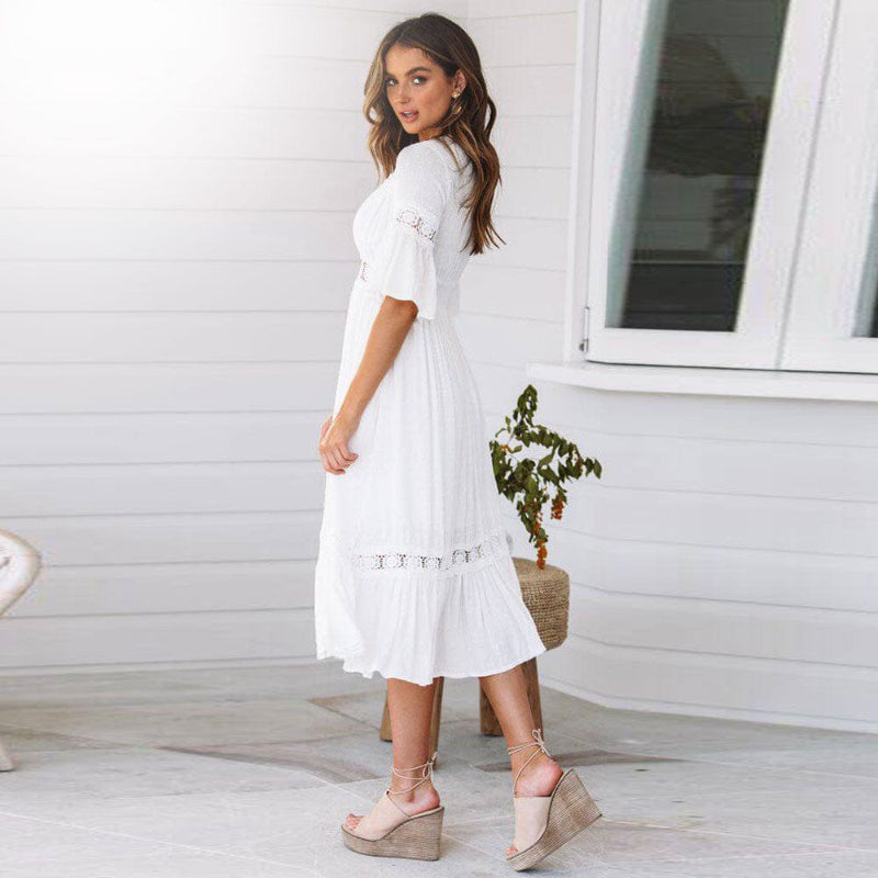 Anna-Berg | Boho Dress With V-Neck And Lace Inserts