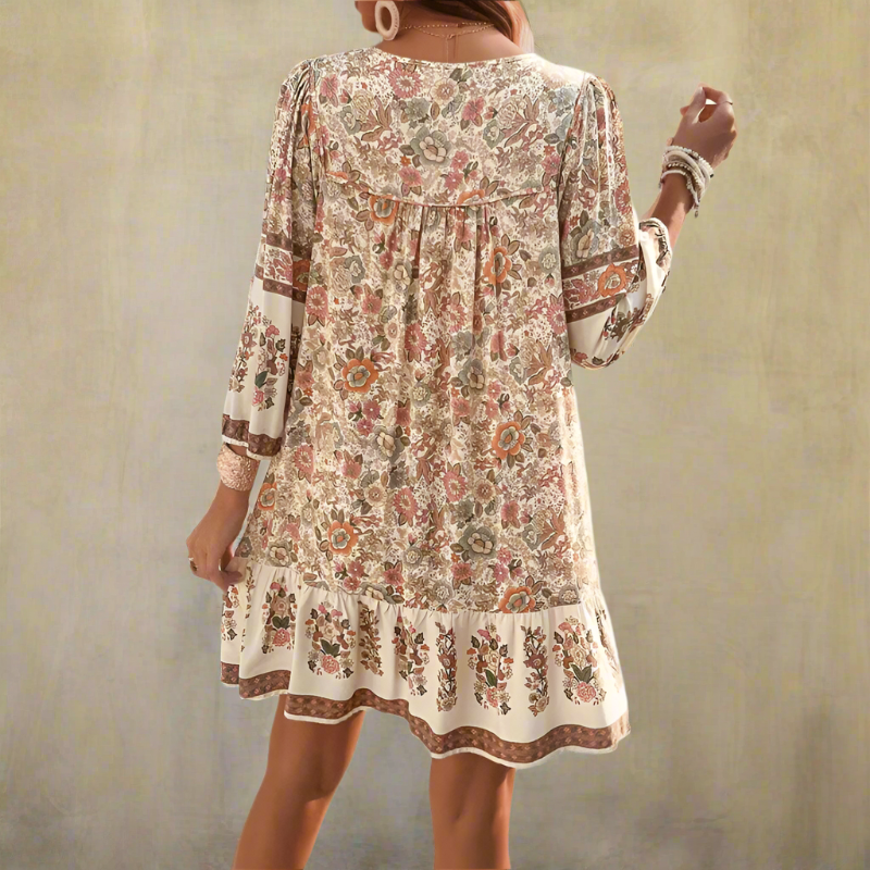 Anna-Berg | Boho Floral Mini Dress with Graceful Drape