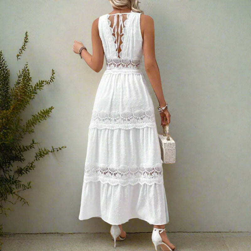 Anna-Berg | Romantic Maxi Dress With V-Neck And Lace Inserts
