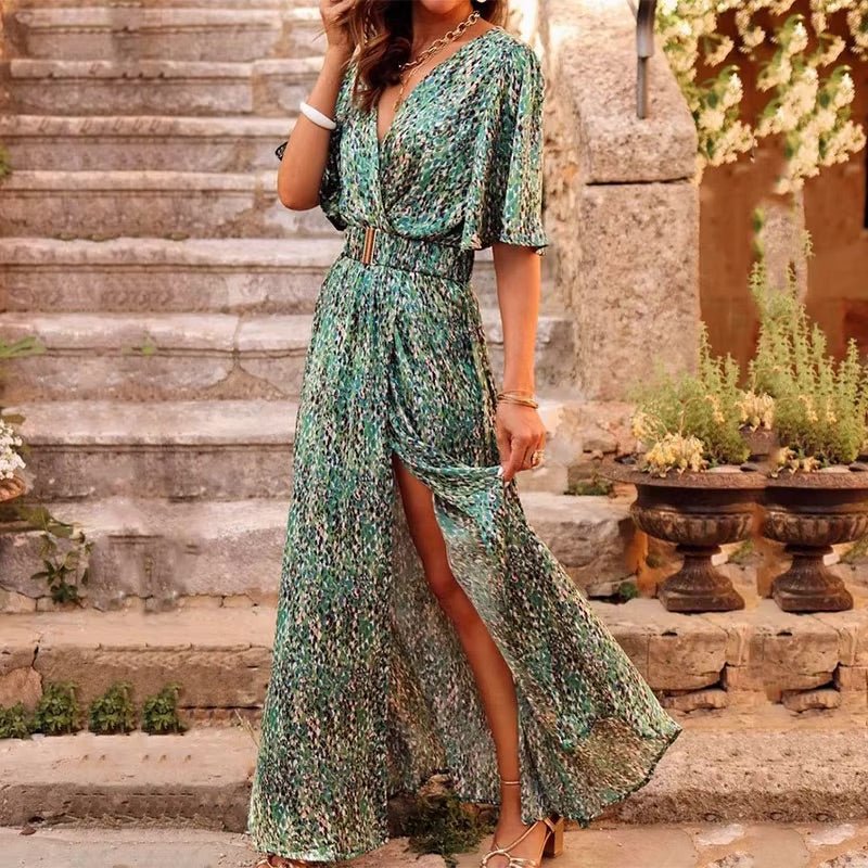 Anna-Berg | Boho Maxi Dress Deep V-Neck Wrap Style Summer