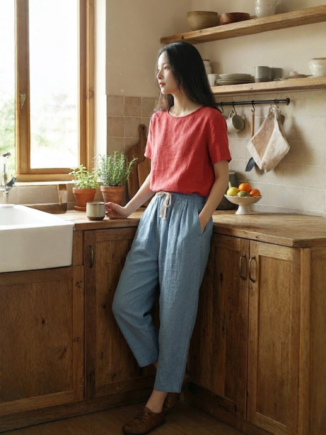 Anna-Berg | Effortless Casual Drawstring Straight-Leg Casual Pants
