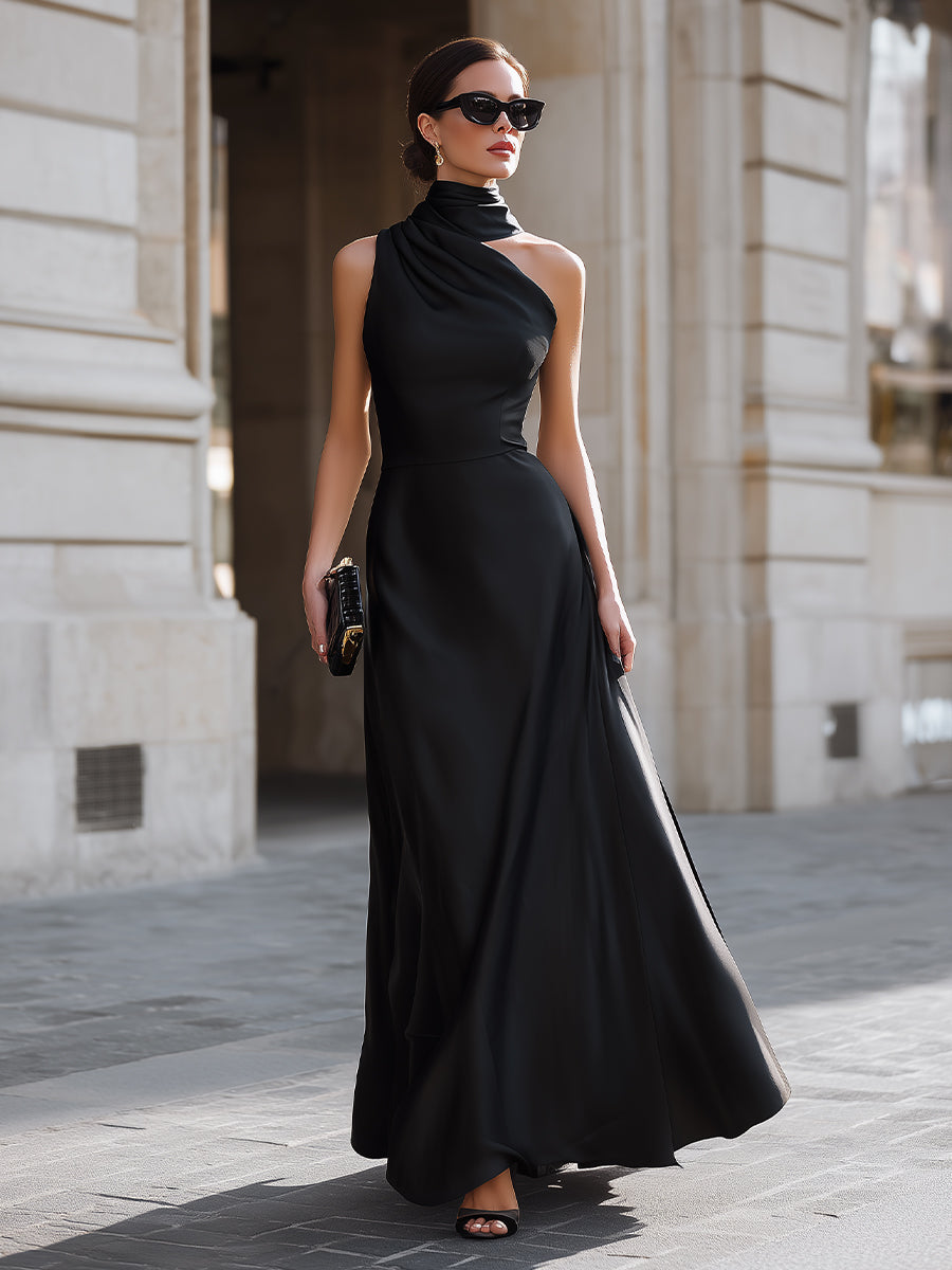 Anna-Berg | One-Shoulder Draped High-Neck Dress