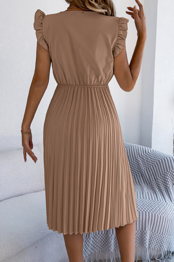 Anna-Berg | Solid Color V-Neck Lace-Trimmed Sleeveless Dress