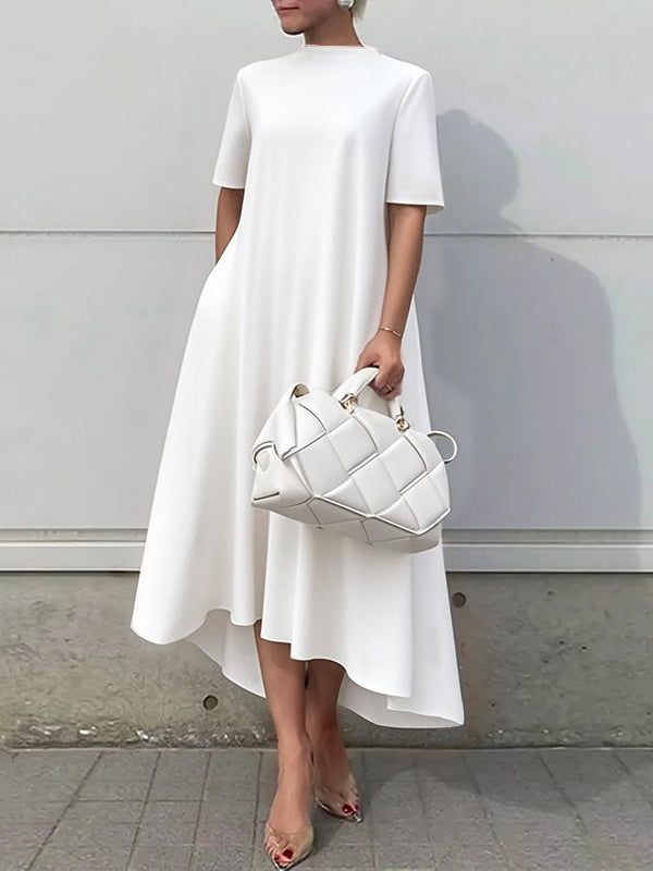 Anna-Berg | High-Low Short Sleeves Solid Color Dress