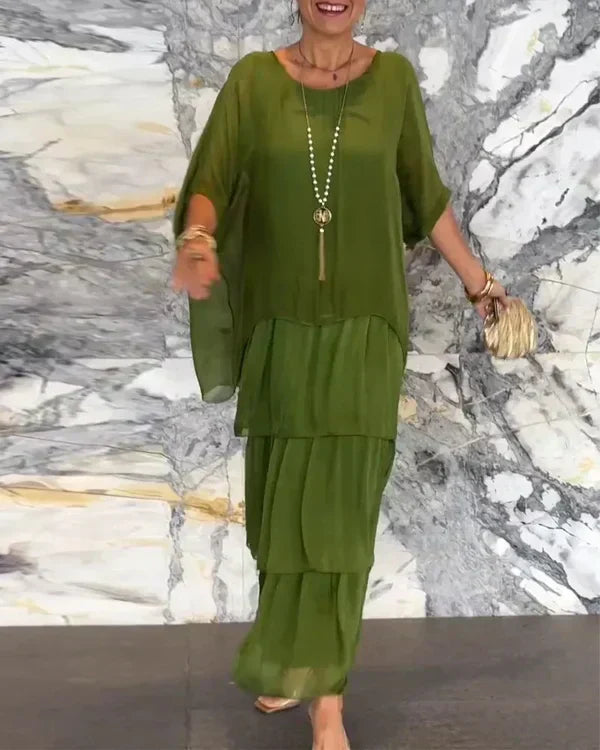 Anna-Berg | Elegant Layered Maxi Dress with Graceful Drape