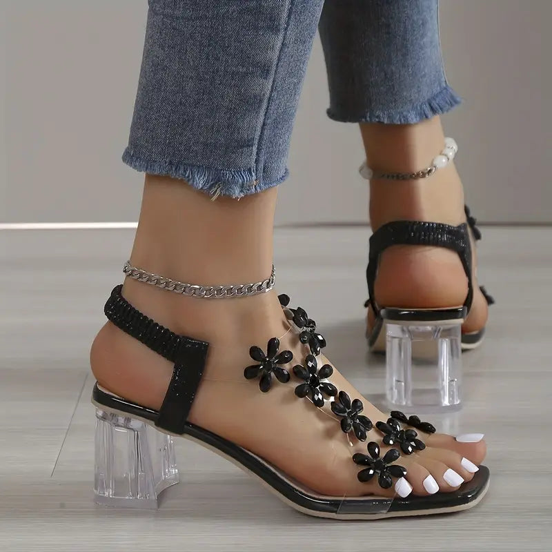 Anna-Berg | Luxe Rhinestone Block Heel Sandals with Graceful Drape
