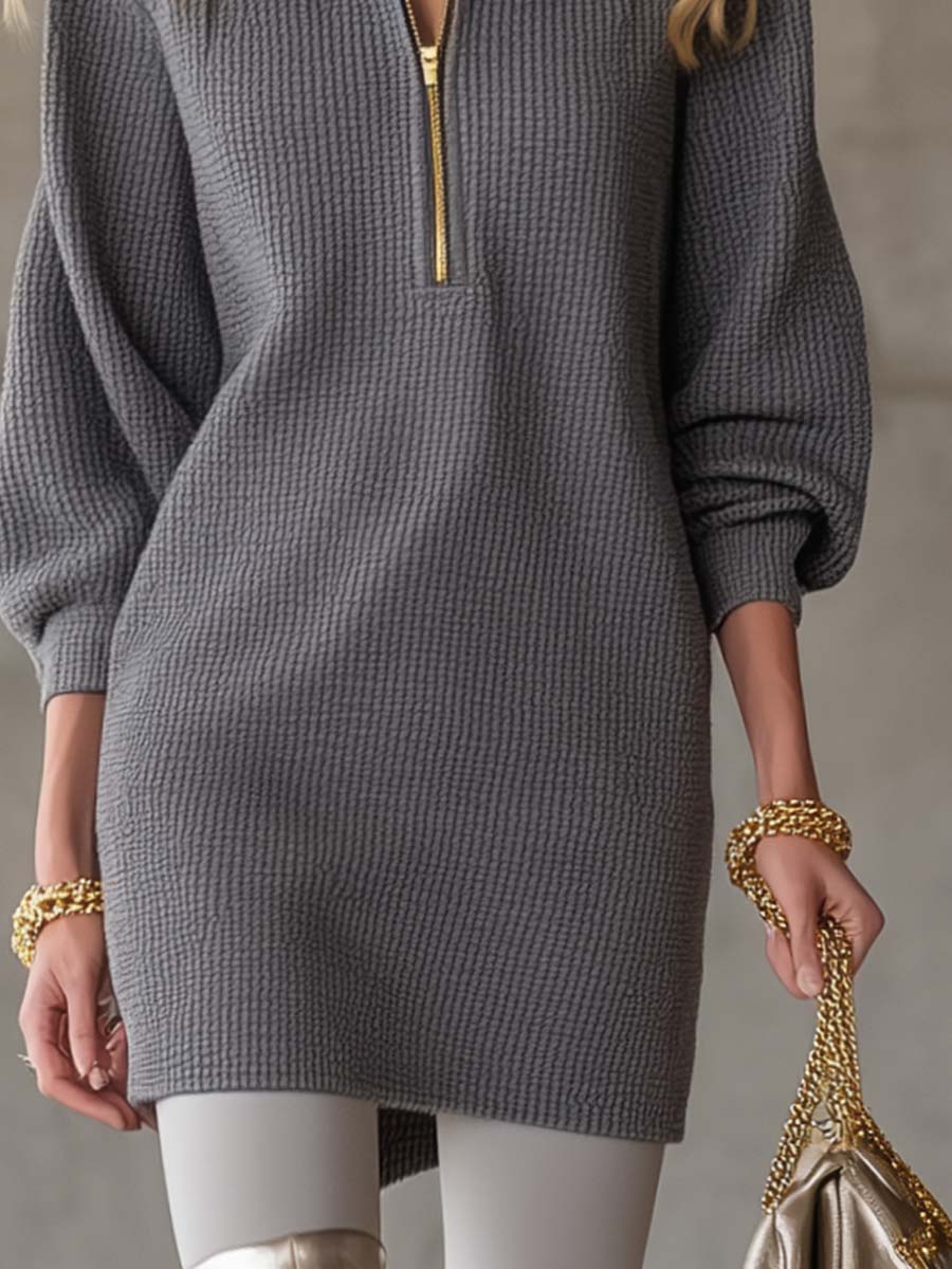 Anna-Berg | Grey Waffle Casual Dress