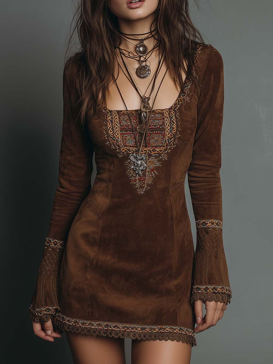 Anna-Berg | Vintage Brown Suede Dress