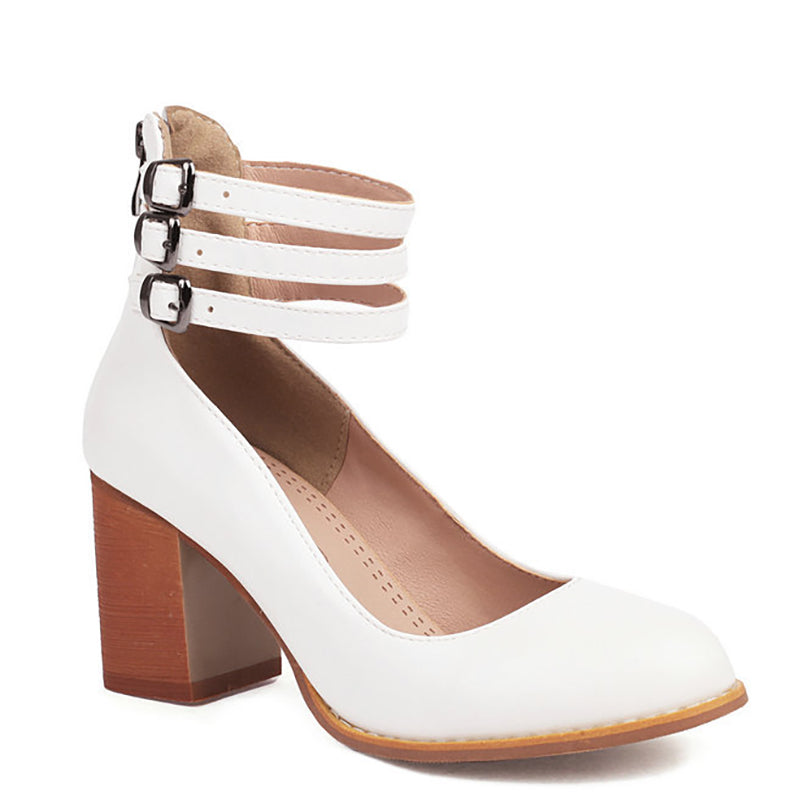 Anna-Berg | Flowing Smooth Sandals With Ankle Strap And Thick Heel
