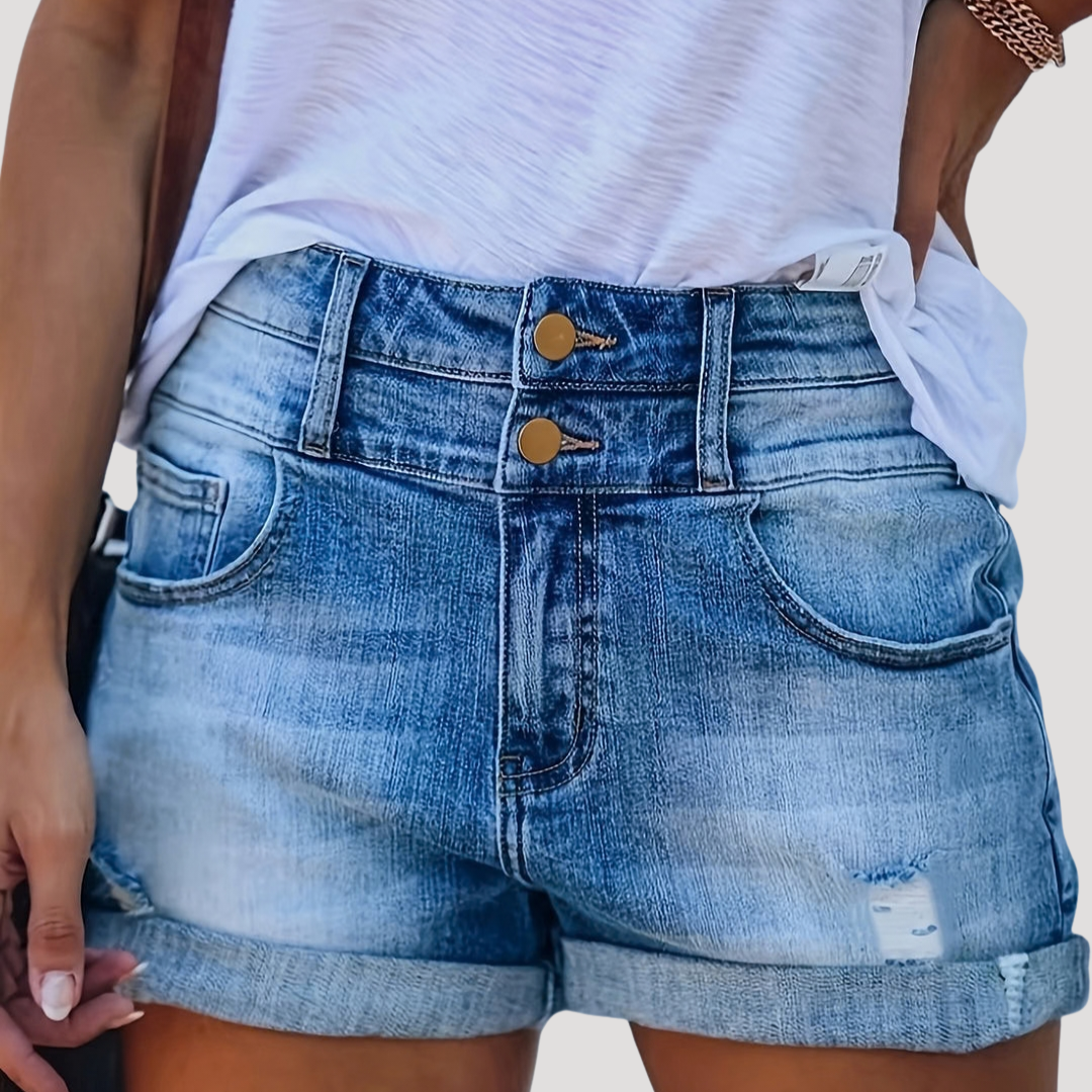 Anna-Berg | Refined High Waisted Button Front Shorts with Graceful Drape