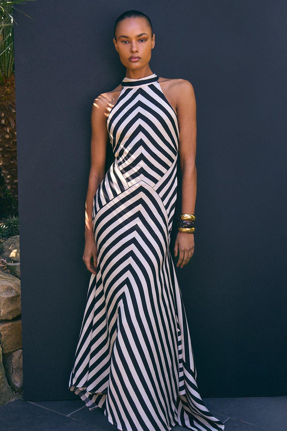 Anna-Berg | Mono Fluid Stripe Halter Dress