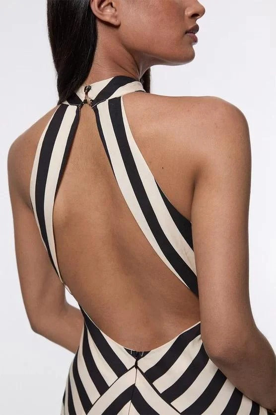 Anna-Berg | Mono Fluid Stripe Halter Dress