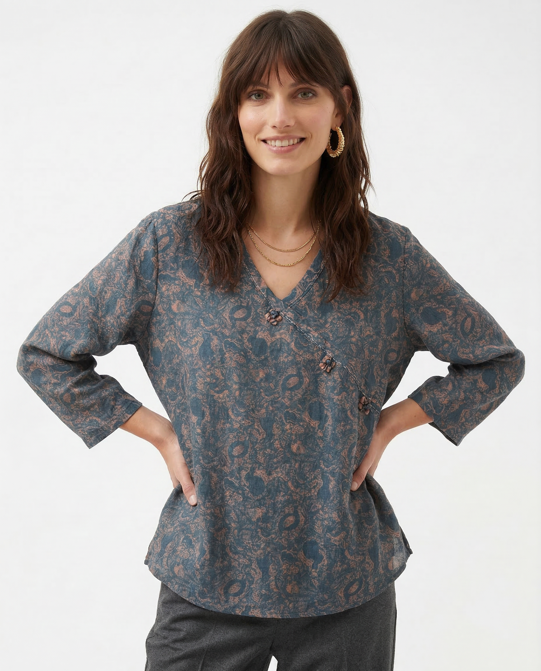 Anna-Berg | Ivory Wrap-Front Silk-Blend Blouse