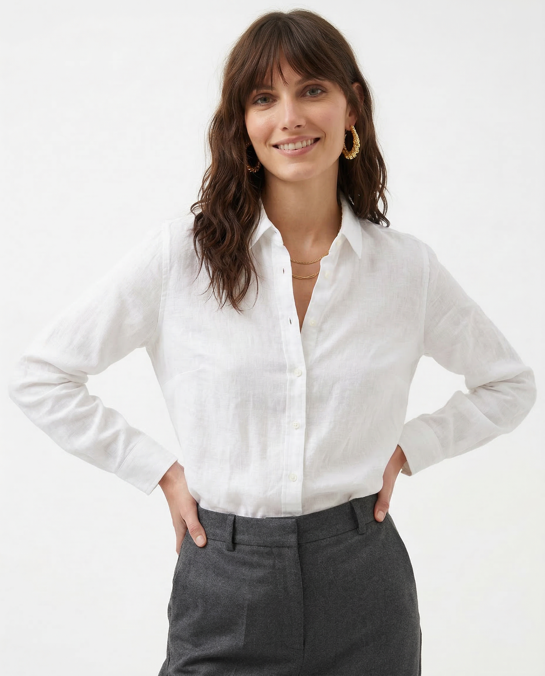 Anna-Berg | Natural Relaxed Fit Button-Up Linen Blouse