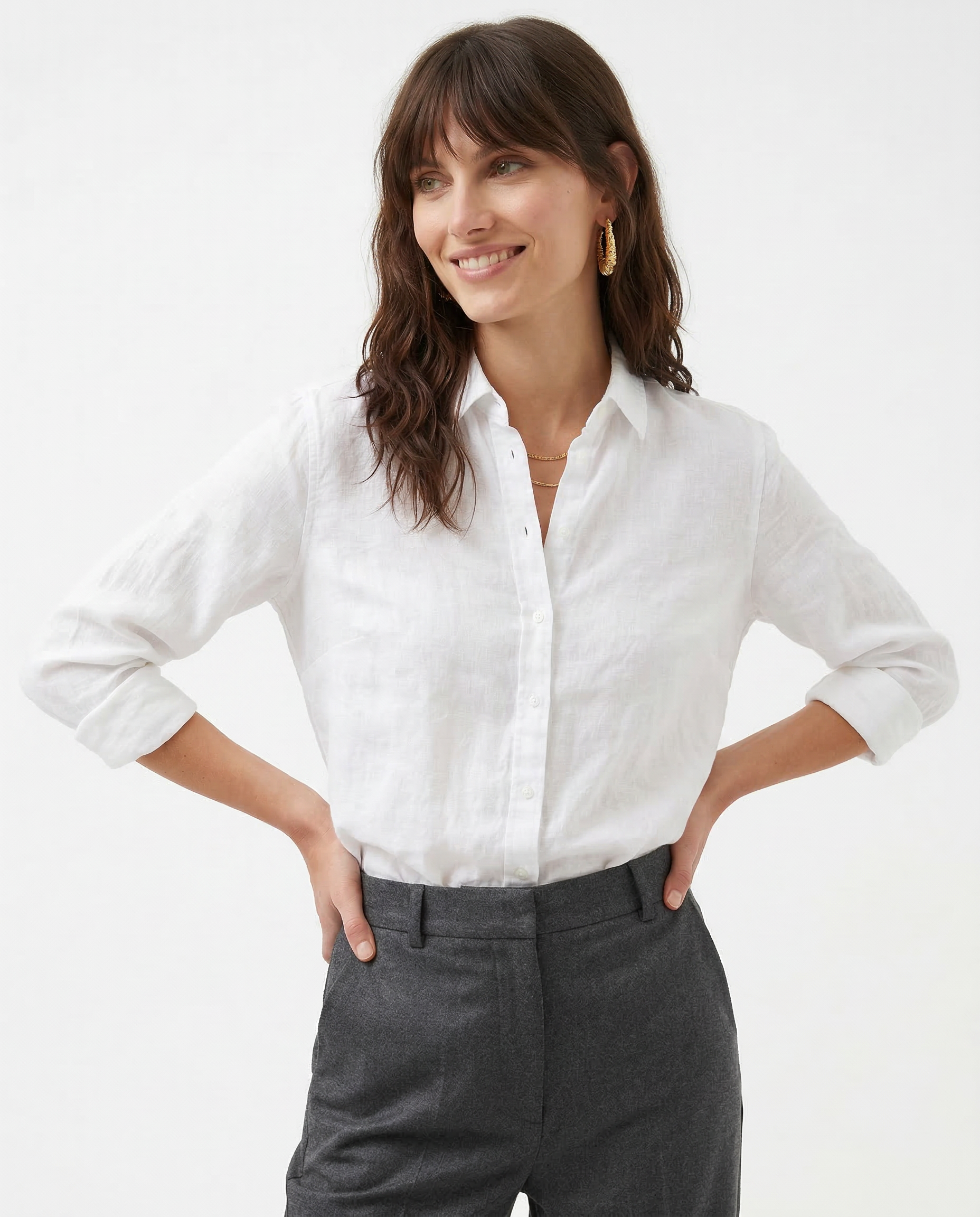 Anna-Berg | Natural Relaxed Fit Button-Up Linen Blouse
