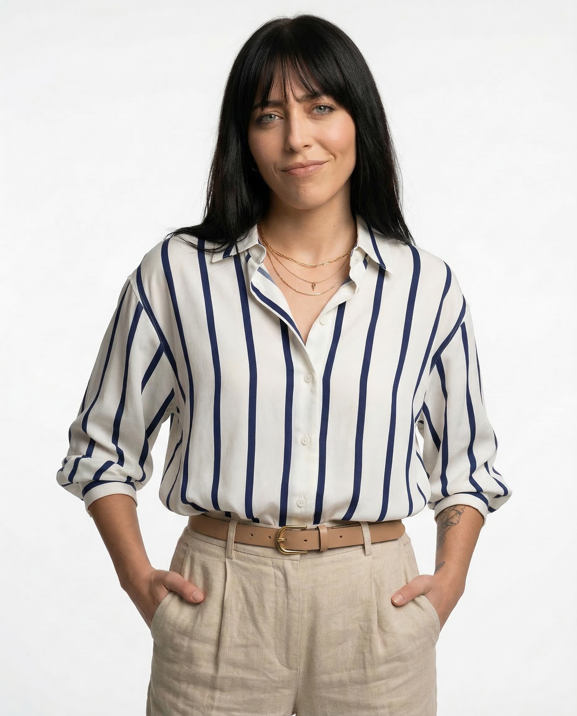 Anna-Berg | Ivory Striped Satin Blouse