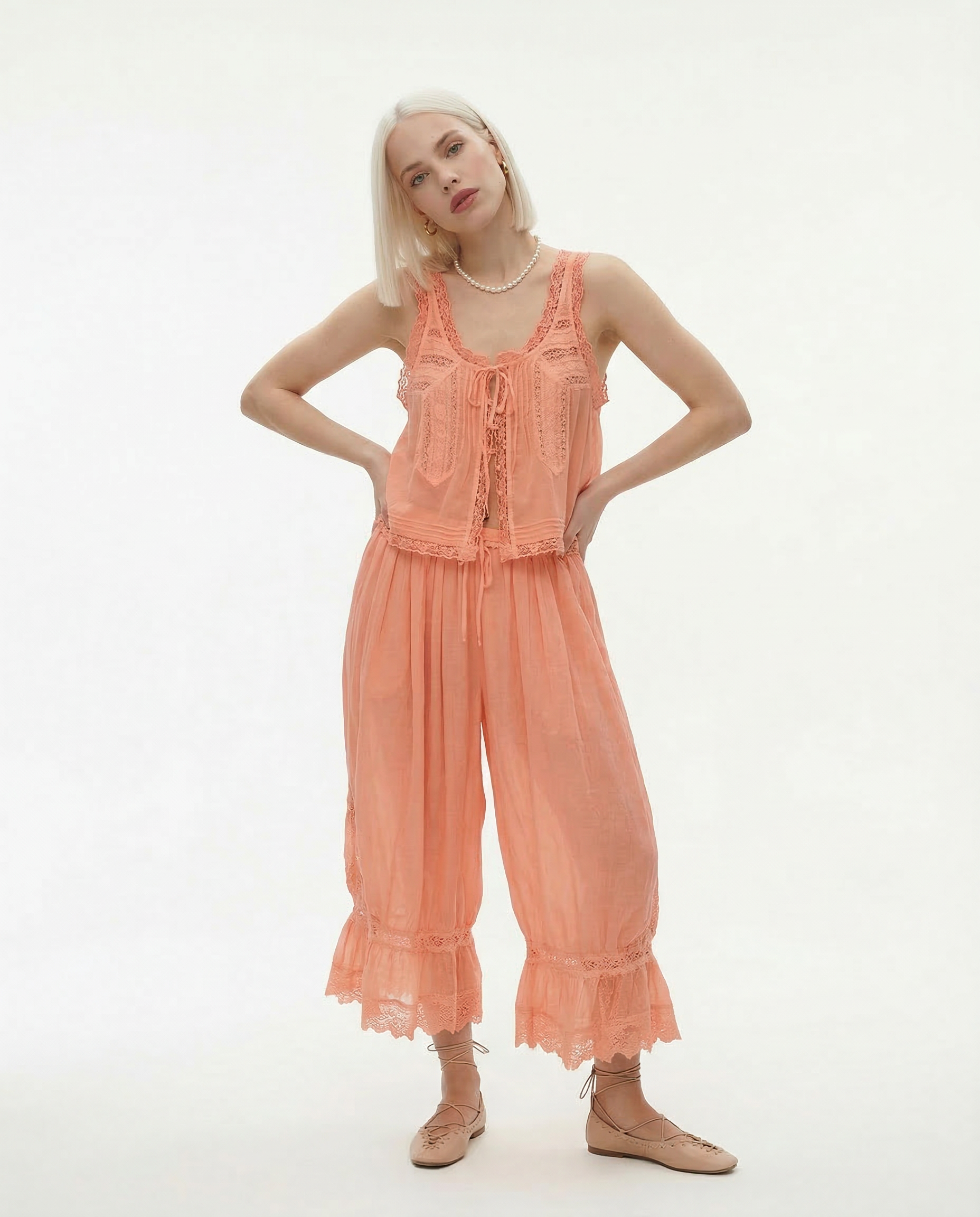 Anna-Berg | Ivory Cropped & High-Waist Lace Two-Piece Set
