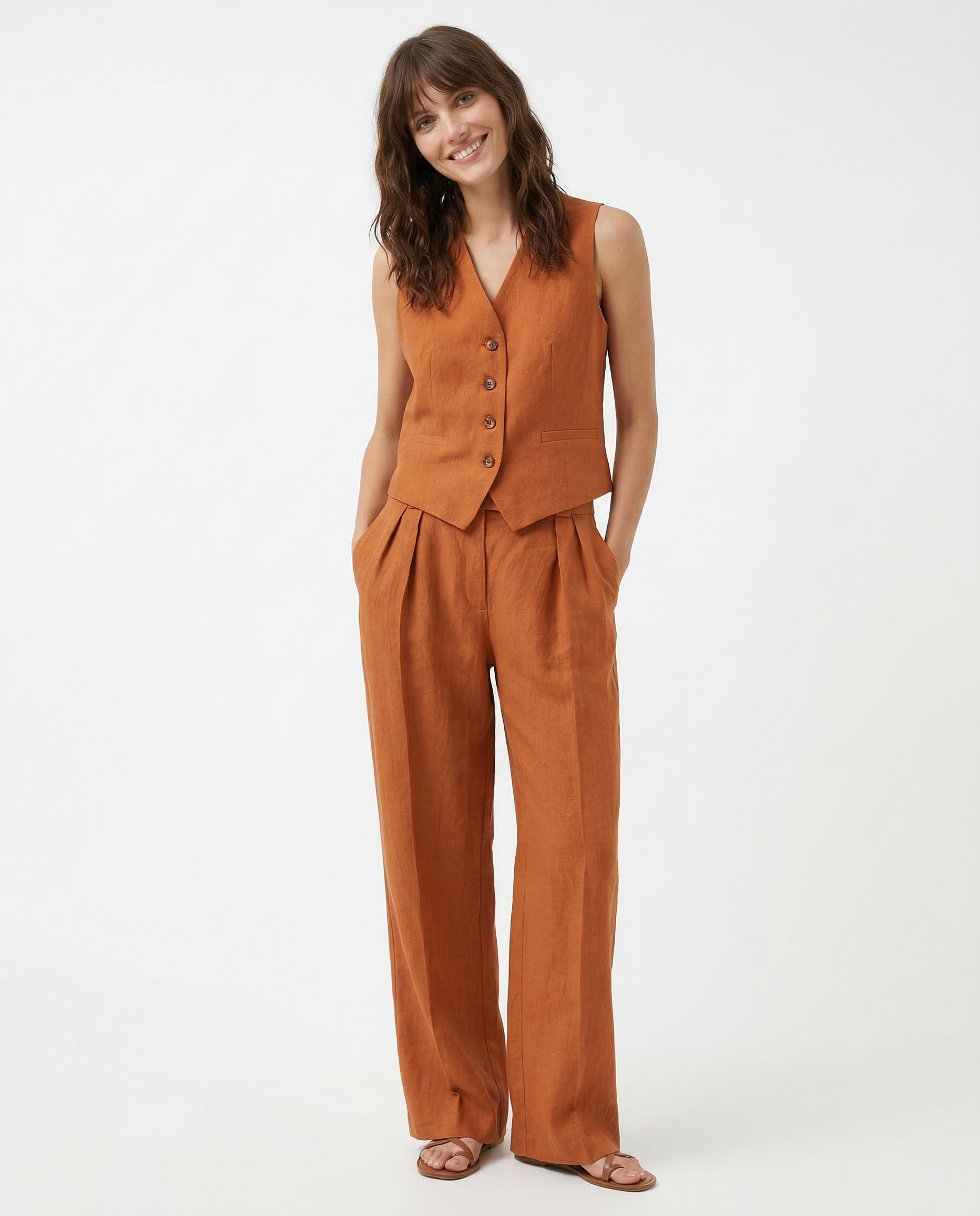 Anna-Berg | Natural Relaxed-Fit Belted Linen Trouser Set