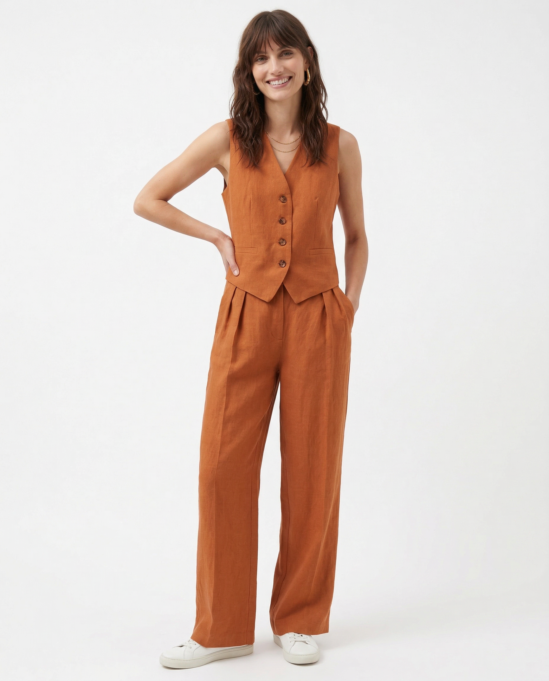 Anna-Berg | Natural Relaxed-Fit Belted Linen Trouser Set
