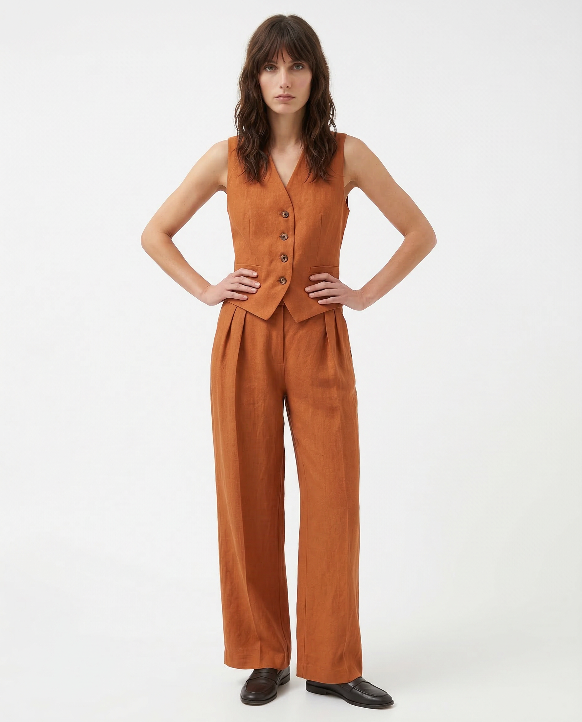 Anna-Berg | Natural Relaxed-Fit Belted Linen Trouser Set