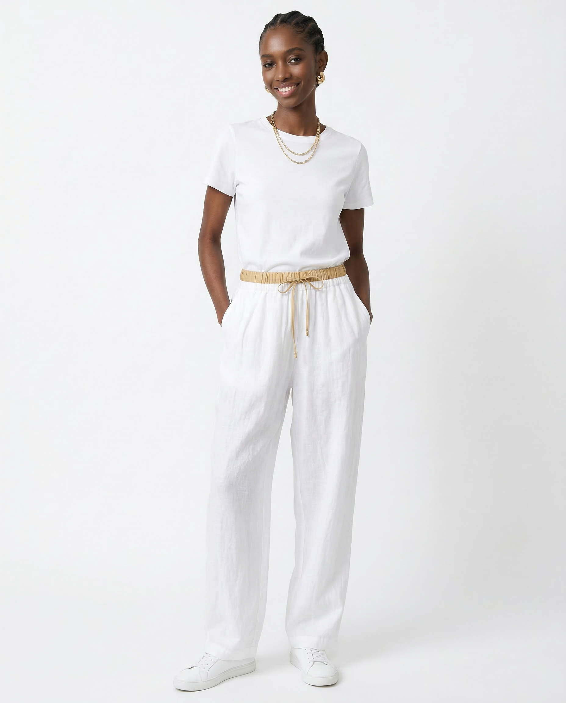 Anna-Berg | Stone High-Waist Wide-Leg Linen Trousers
