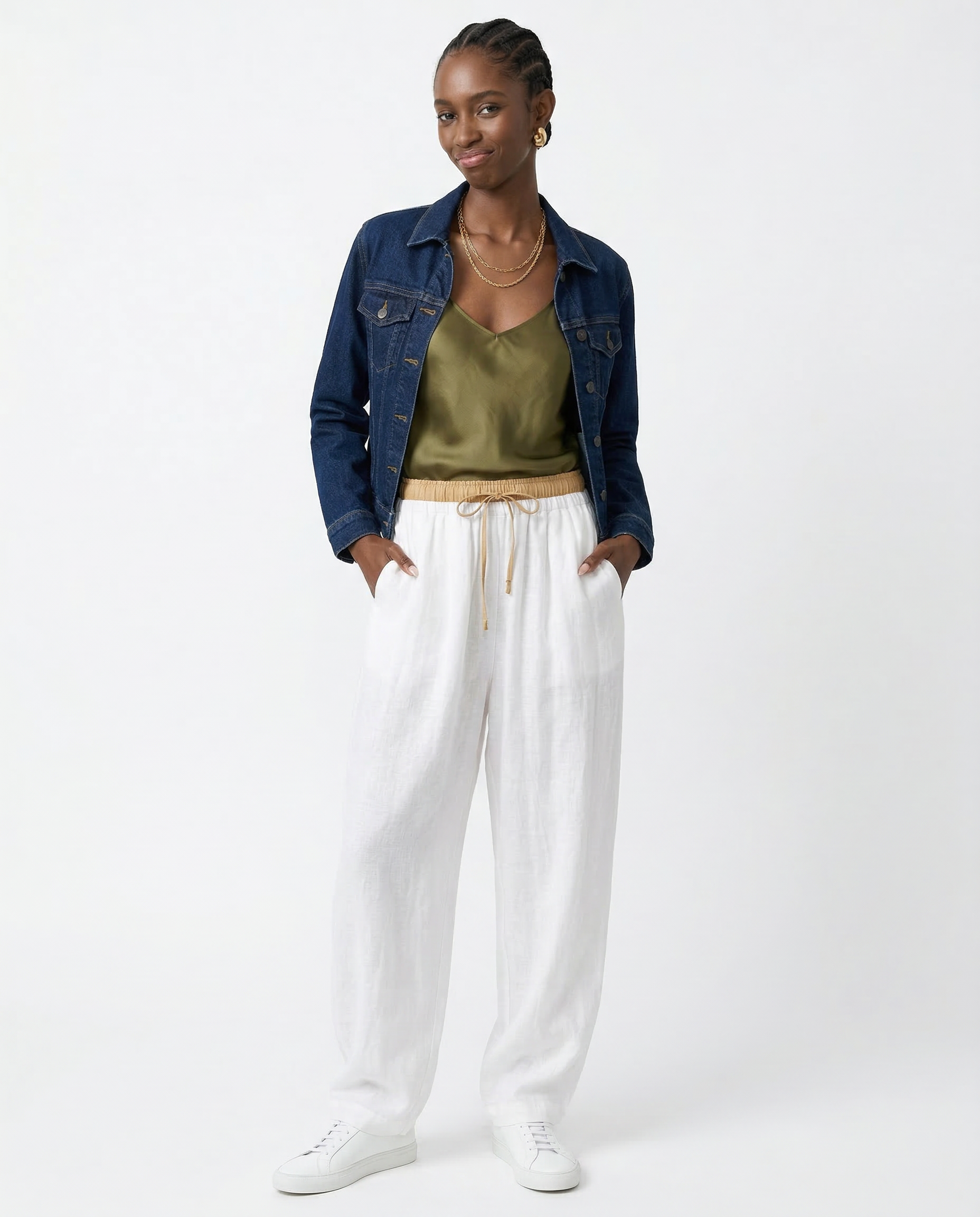 Anna-Berg | Stone High-Waist Wide-Leg Linen Trousers