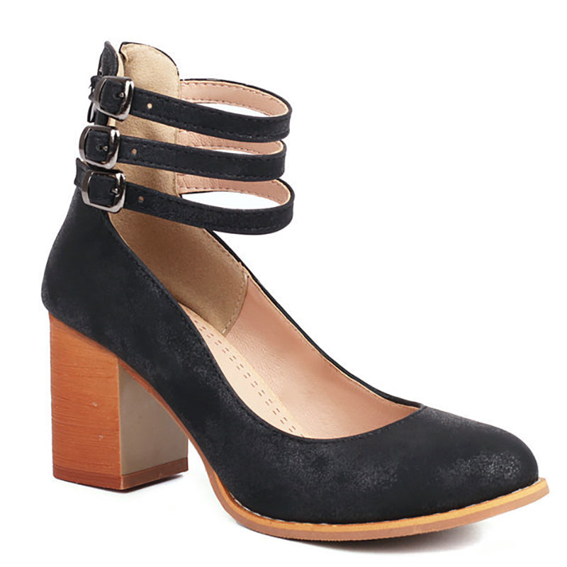 Anna-Berg | Sophisticated Smooth Sandals With Ankle Strap And Thick Heel