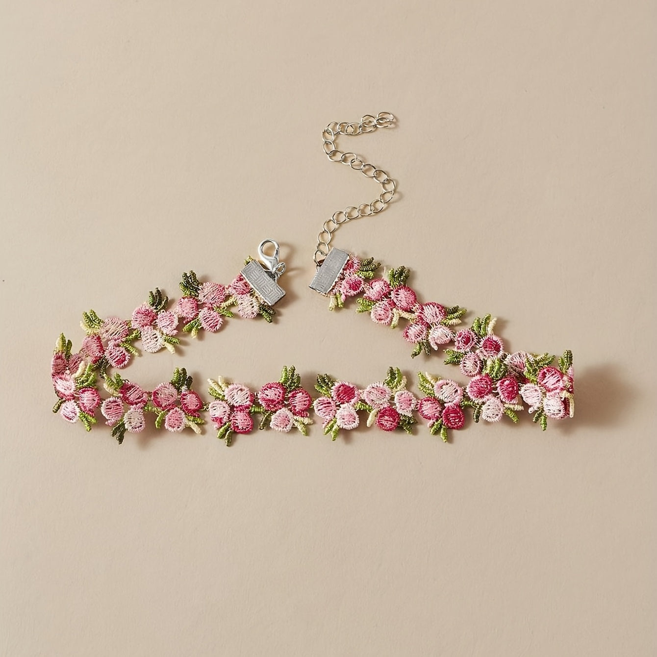 Elegant Design Pink Flower Choker Necklace