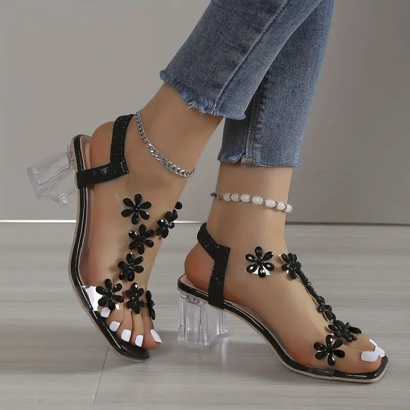 Anna-Berg | Luxe Rhinestone Block Heel Sandals with Graceful Drape