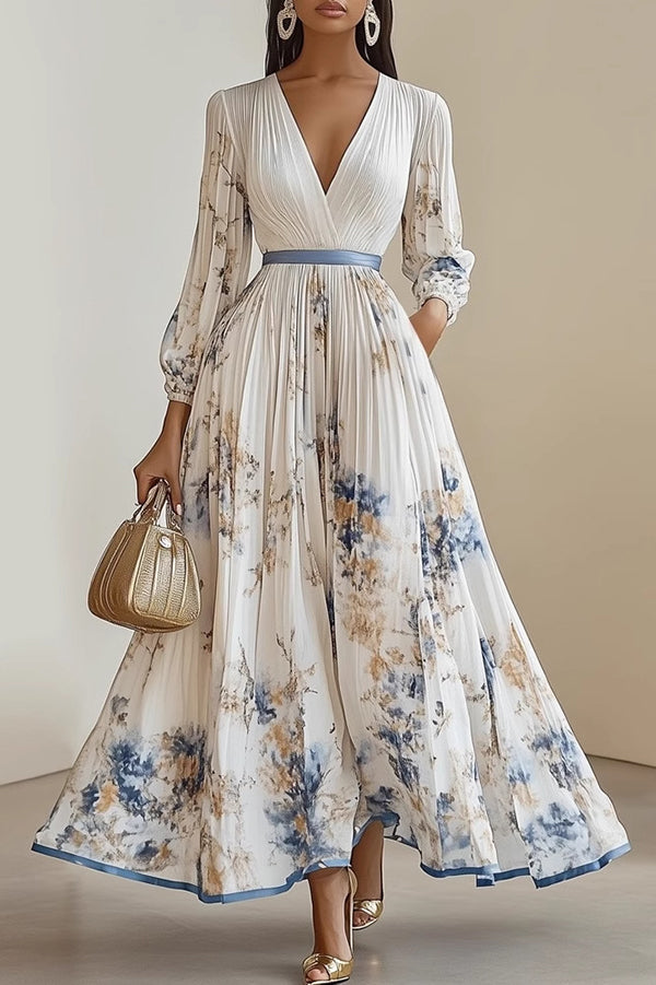 Anna-Berg | Unique Printed V-Neck Long Sleeve Dress