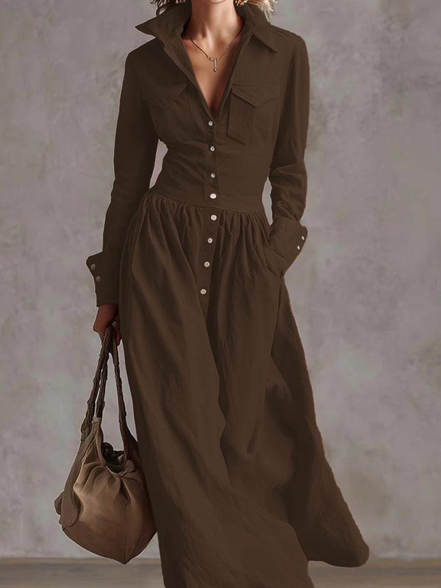 Anna-Berg | High Waisted Long Sleeves Buttoned Dress