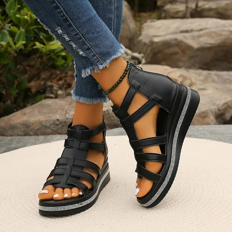 Anna-Berg | Chic Comfort Sandals With Rhinestone Decoration