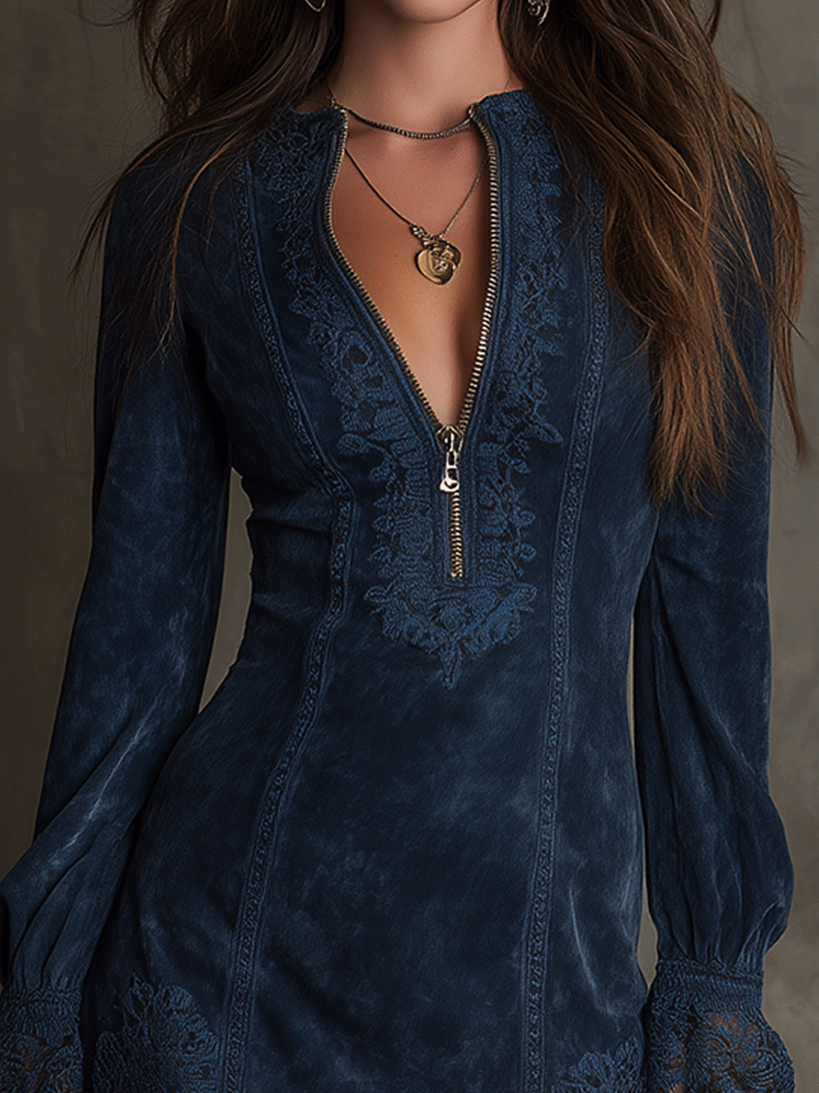 Anna-Berg | Blue Lace Trim Evening Dress