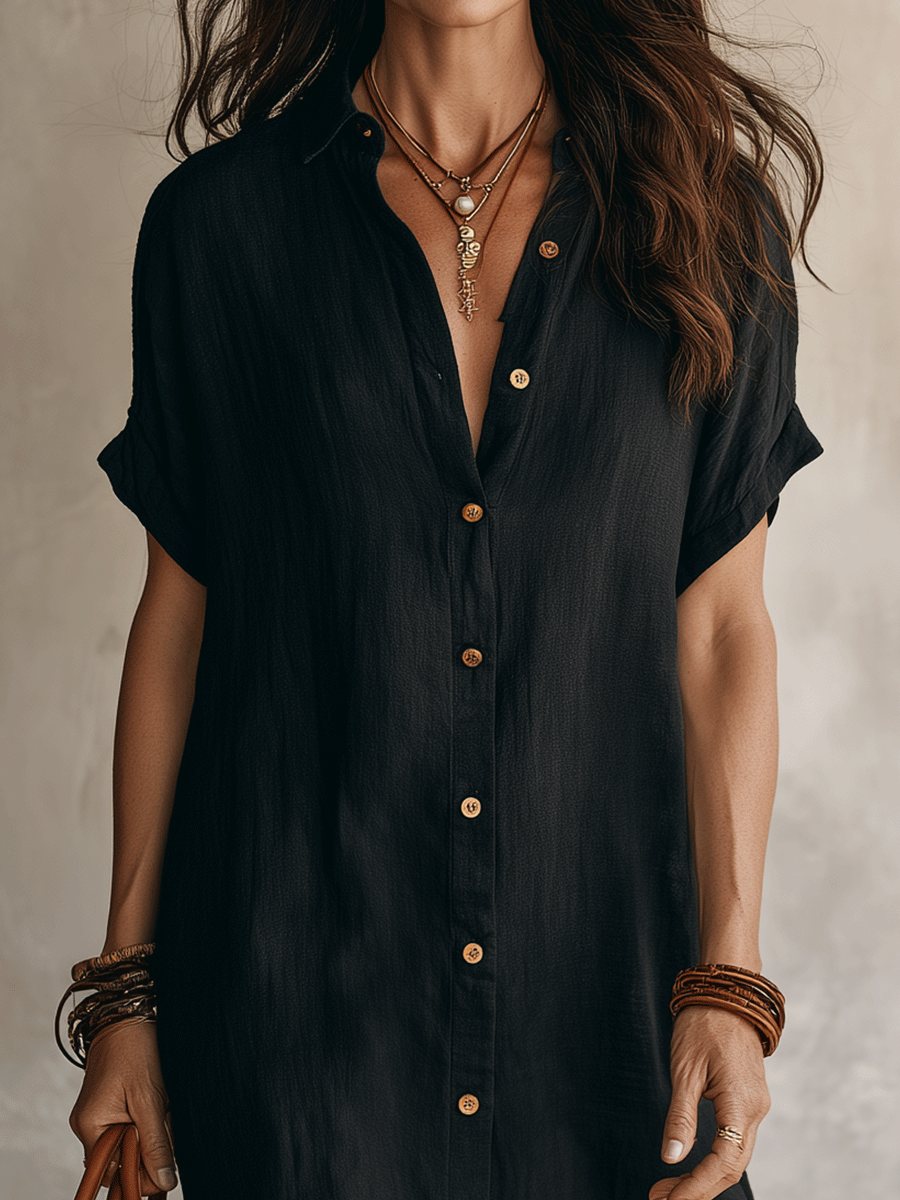 Anna-Berg | Modern Boho Effortless Black Linen Dress