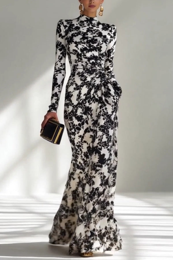Anna-Berg | Black And White Color-Blocked Printed Dress