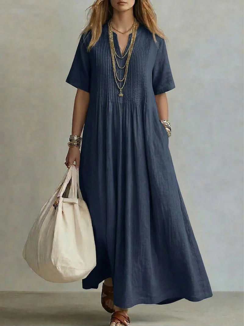 Anna-Berg | Chic Betsaida – V-Neck Maxi Dress With Short Sleeves And Flowing Fit