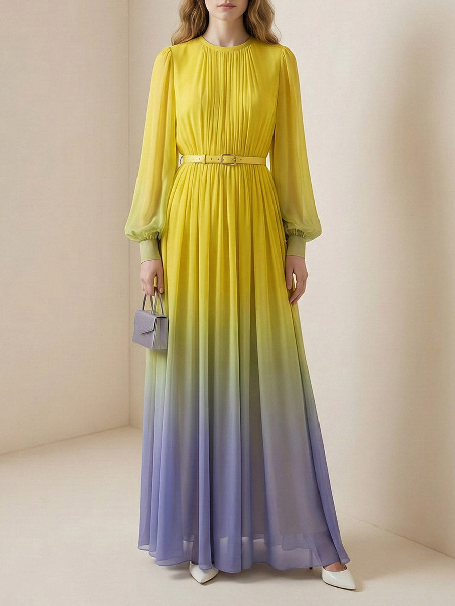 Anna-Berg | High Waisted Long Sleeves Belted Dress