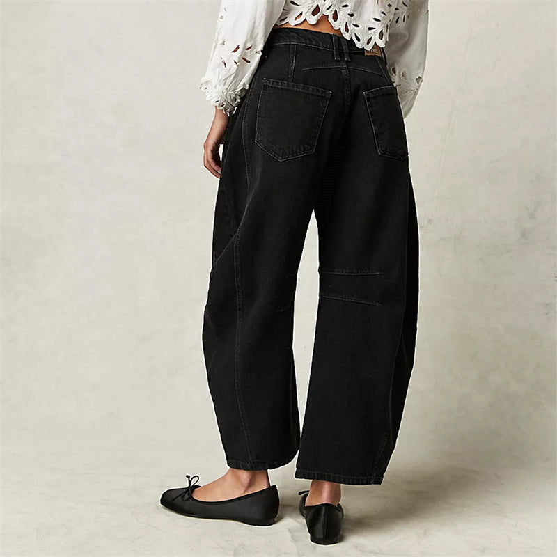Anna-Berg | Elegant High Waist Barrel Leg Jeans Relaxed Fit Denim