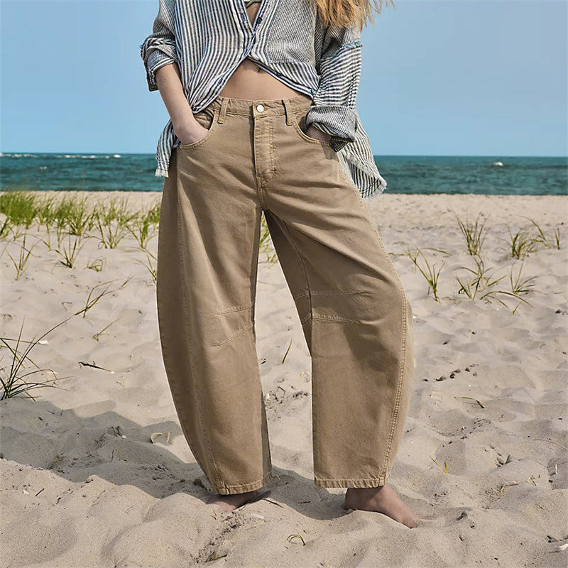 Anna-Berg | Elegant High Waist Barrel Leg Jeans Relaxed Fit Denim