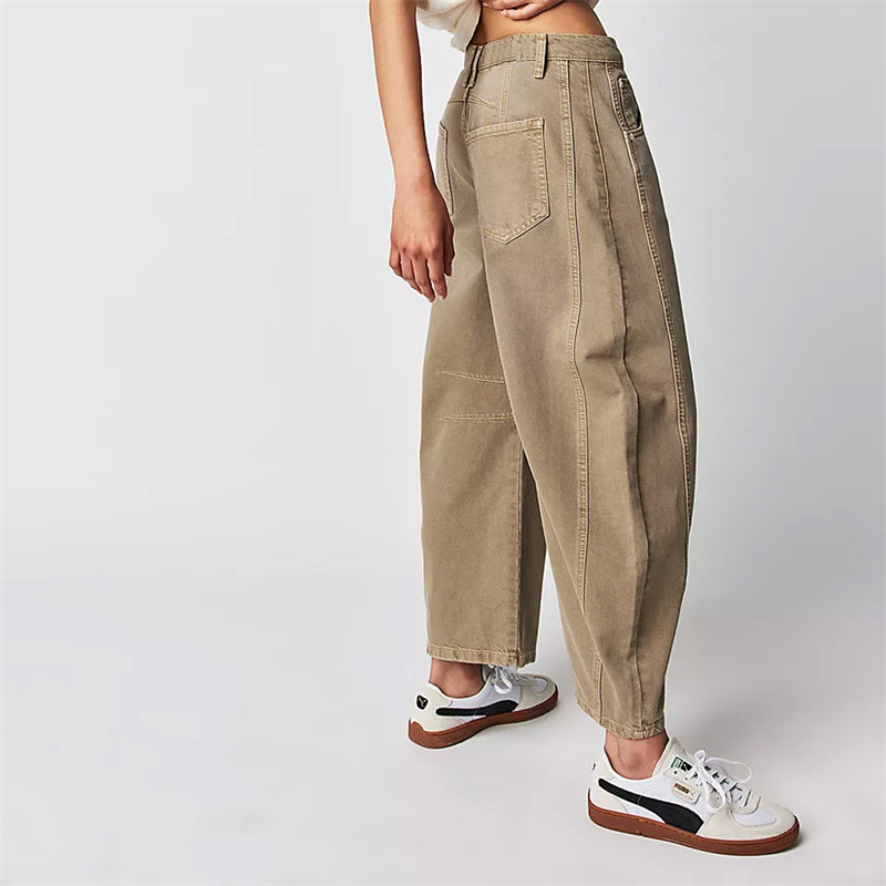 Anna-Berg | Elegant High Waist Barrel Leg Jeans Relaxed Fit Denim