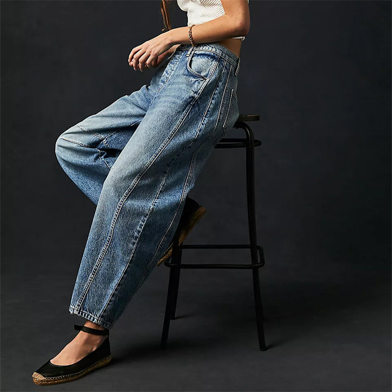Anna-Berg | Elegant High Waist Barrel Leg Jeans Relaxed Fit Denim