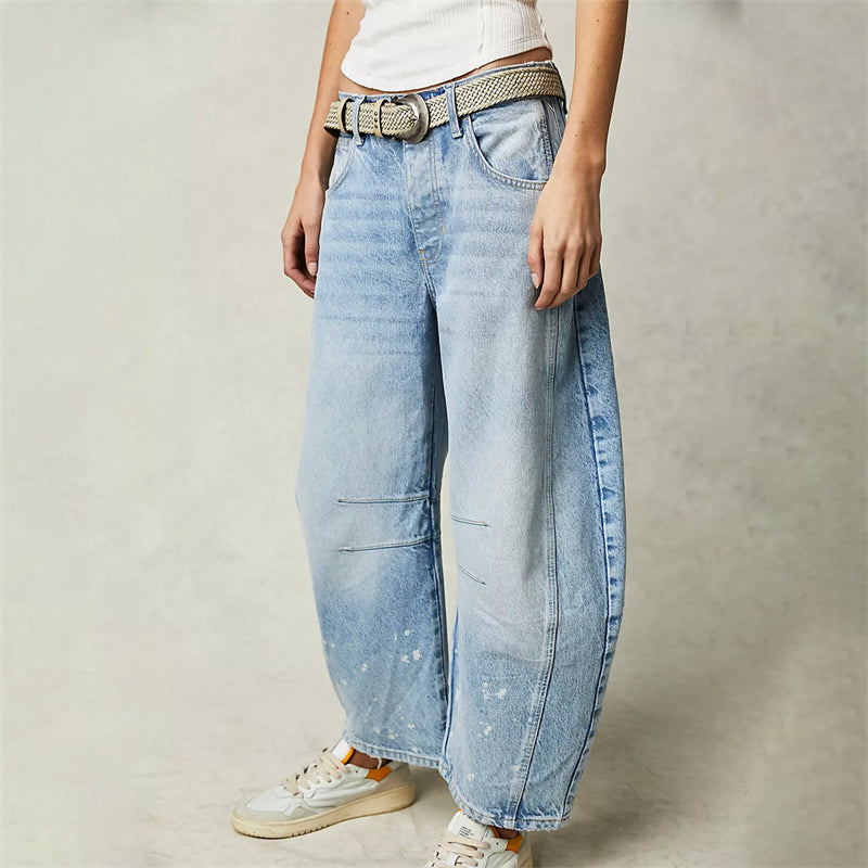 Anna-Berg | Elegant High Waist Barrel Leg Jeans Relaxed Fit Denim