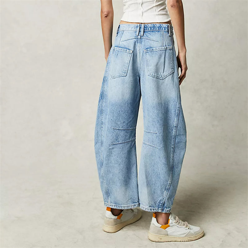 Anna-Berg | Elegant High Waist Barrel Leg Jeans Relaxed Fit Denim