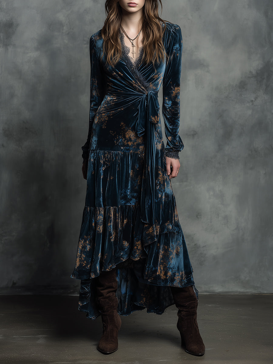 Anna-Berg | Quiet-Boho Azure Mirage Velvet Wrap Dress