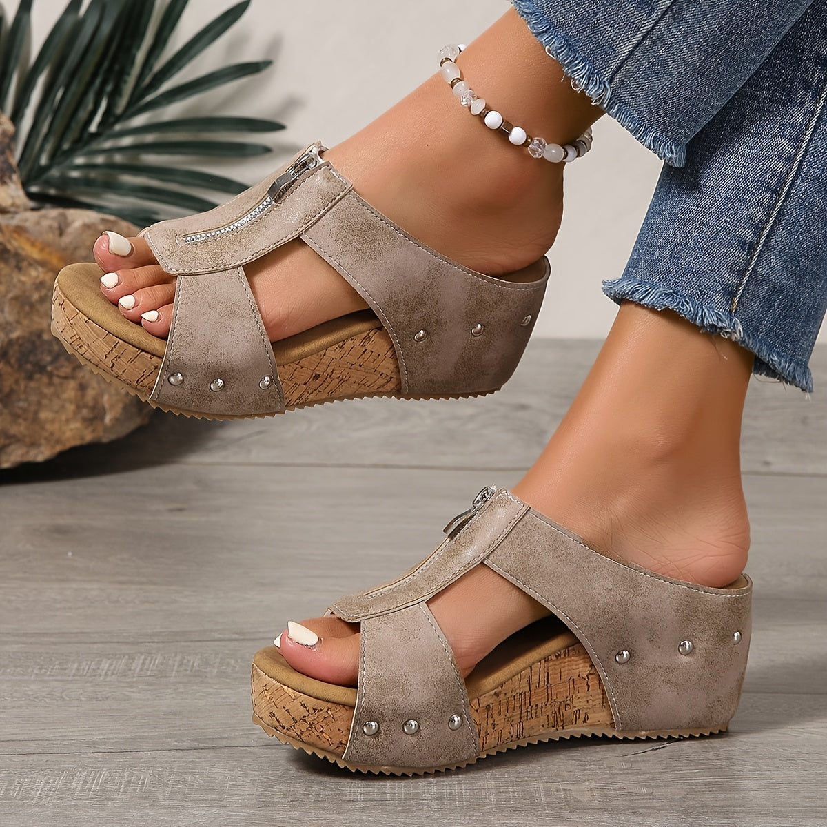 Anna-Berg | Chic Platform Slip-On Wedge Sandals For Walking