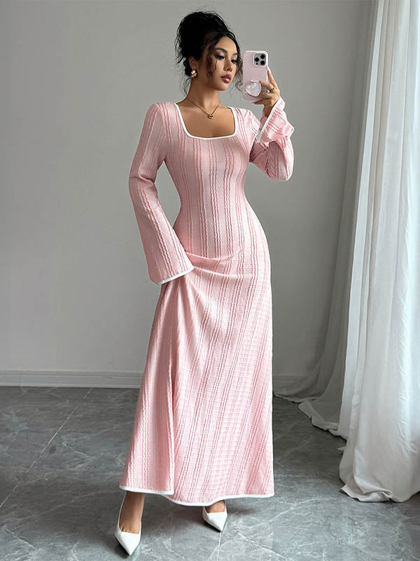 Anna-Berg | A-Line Bodycon Ribbed Knit Split-Joint Dress