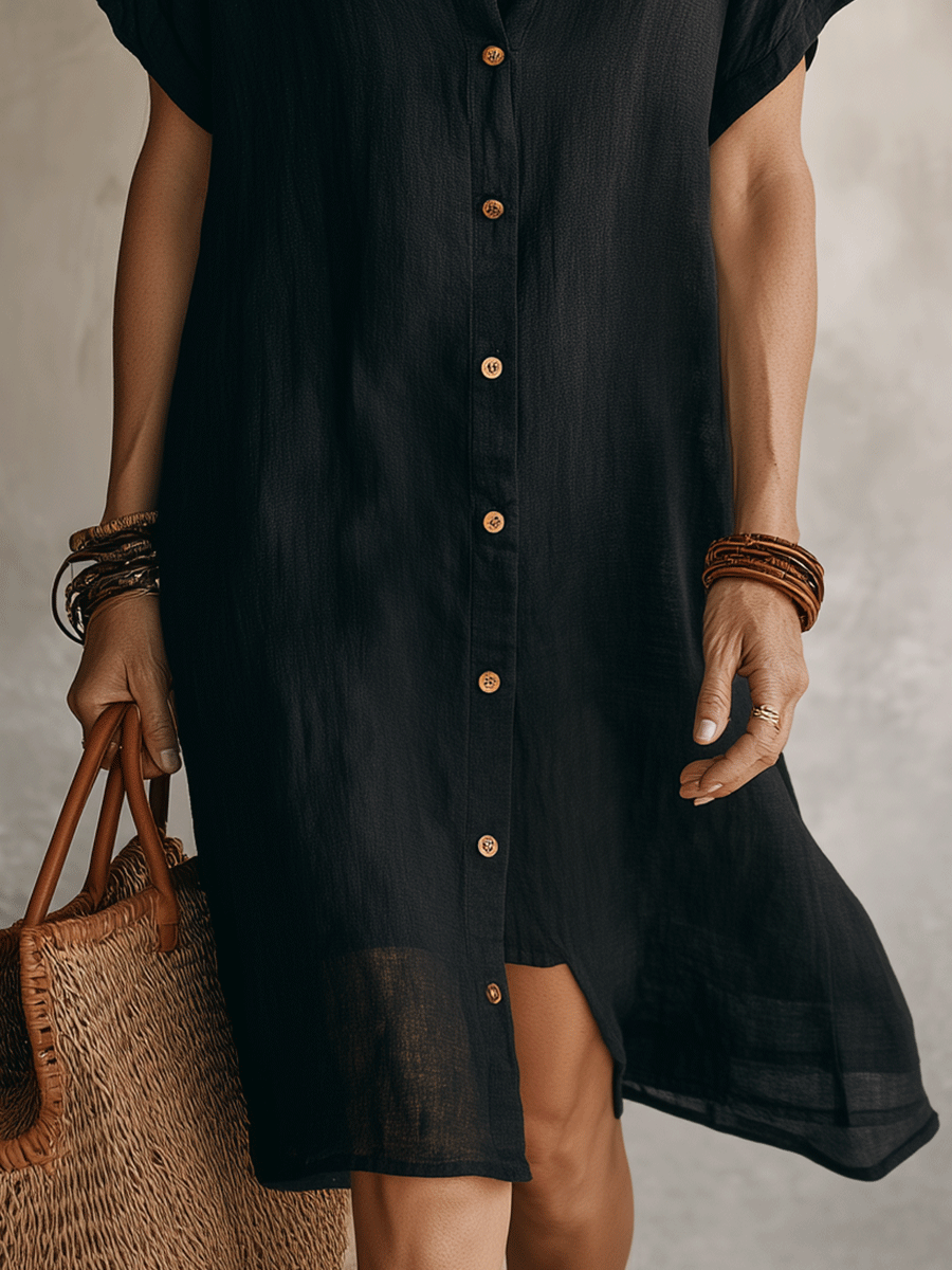 Anna-Berg | Modern Boho Effortless Black Linen Dress