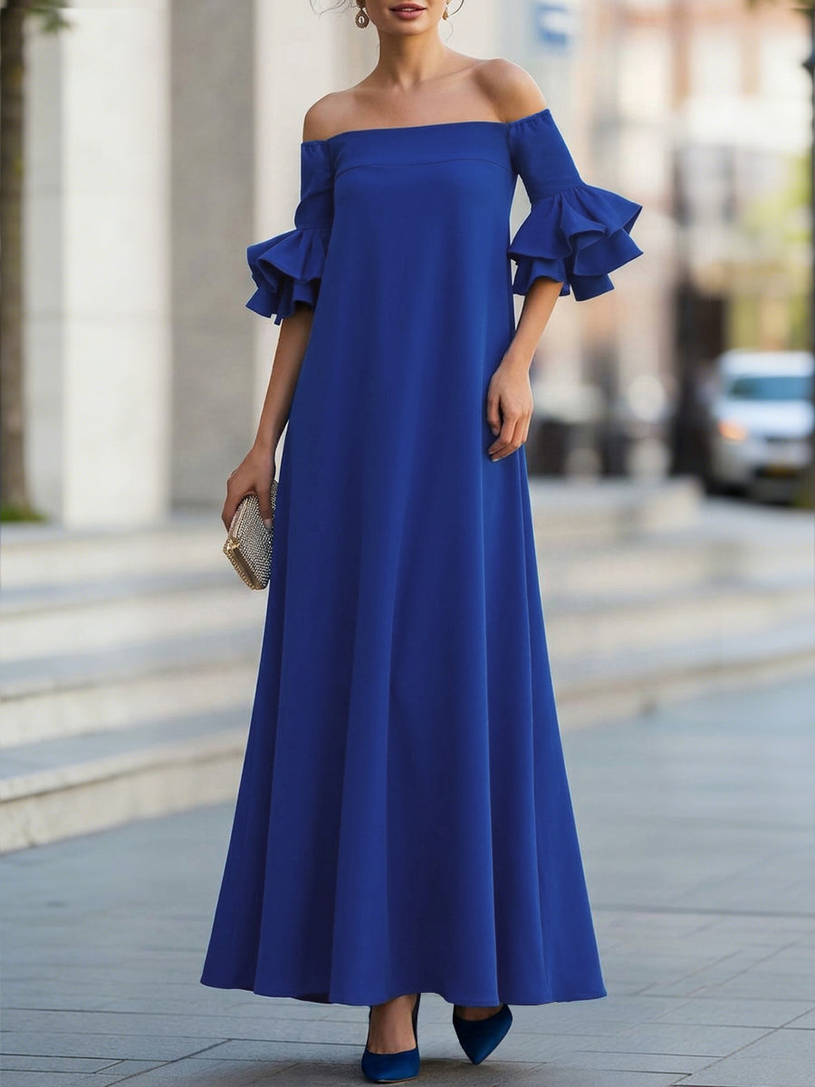 Anna-Berg | Half Sleeves Loose Solid Color Dress