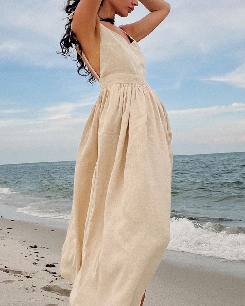 Anna-Berg | Backless Dress with V-Neck - Elegance Meets Modern Comfort