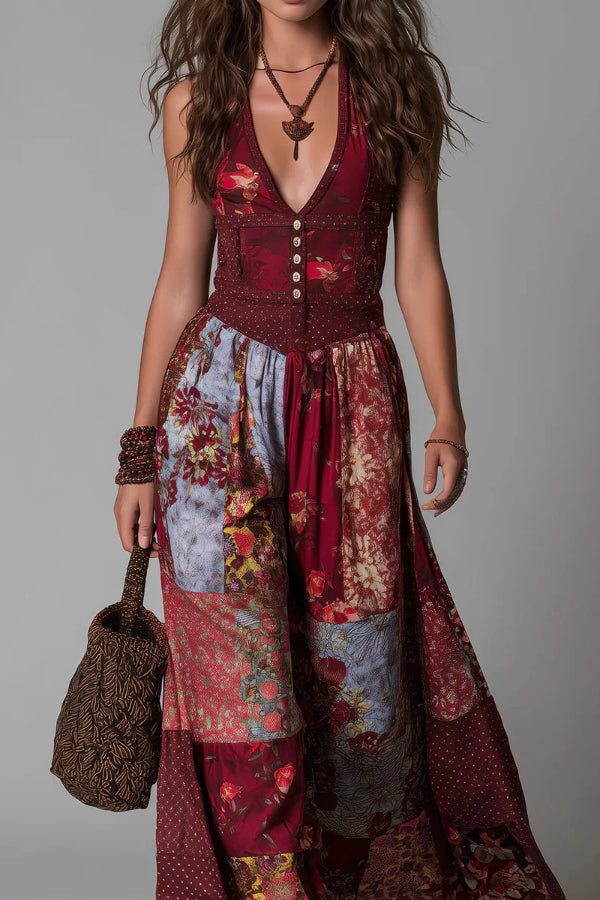 Anna-Berg | Unique Printed V-Neck Sleeveless Fitted Dress